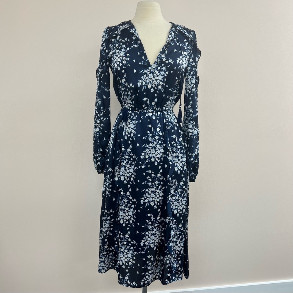 BCBGMAXAZRIA Floral Midi Dress in Pacific Blue